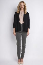 Czarny Szykowny Żakiet z Rękawem ¾ Bez Zapięcia. Czarne żakiety damskie Lanti, l, bez wzorów, z materiału, eleganckie. Za 214.90 zł.