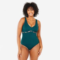 Strój jednoczęściowy do aquafitness damski Nabaiji 100 Rosy Ara. Czarne kostiumy jednoczęściowe damskie Decathlon, l, bez wzorów, z materiału, sportowe, do pływania. Za 139.99 zł.