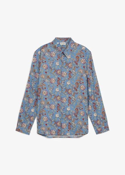 Koszula do pracy z czystej bawełny, slim fit. Niebieskie koszule męskie bonprix, m, bez wzorów, z bawełny, biznesowe, bez kołnierzyka, bez ramiączek. Za 109.99 zł.