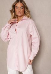 Jasnoróżowa Bawełniana Długa Koszula z Regulacją przy Rękawach Dorivelle. Czerwone bluzki damskie Renee, l, bez wzorów, z bawełny, eleganckie, bez kołnierzyka, bez ramiączek. Za 69.99 zł.