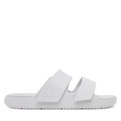 Klapki adidas. Białe klapki damskie Adidas, bez wzorów, sportowe, bez obcasa. Za 159.99 zł.