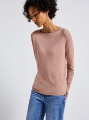 Street One Sweter z dzianiny Kobiety drobna dzianina różowy|pomarańczowy, 40. Brązowe swetry damskie Street One, na jesień, bez wzorów, z bawełny, street, bez kołnierzyka, bez ramiączek, bez kaptura. Za 169.95 zł.