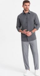 Ombre Spodnie męskie chino z gumką w pasie SLIM FIT - szare V2 OM-PACP-0157 XXL. Szare spodnie materiałowe męskie Ombre, m, bez wzorów. Za 219.99 zł.