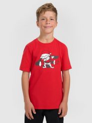 4F T-shirt regular z nadrukiem świątecznym chłopięcy - czerwony 164 (13-14 lat). Czerwone t-shirty dla chłopców 4f, bez wzorów, z bawełny, bez ramiączek. Za 39.99 zł.