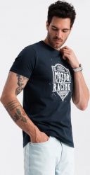 Ombre T-shirt męski z nadrukiem w stylu motocyklowym granatowy V4 OM-TSPT-0125 M. Niebieskie t-shirty męskie Ombre, m, bez wzorów, bez kołnierzyka. Za 49.99 zł.