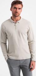Longsleeve męski z zapinanym na zamek kołnierzykiem polo popielaty V2 OM-POLS-0130 XL. Szare bluzki z długim rękawem męskie Ombre, m, bez wzorów, bez ramiączek. Za 240.55 zł.