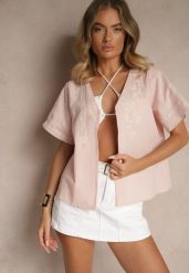 Różowa Koszula z Bawełny w Hafty Ararisa. Czerwone bluzki damskie Renee, l, bez wzorów, z bawełny, bez kołnierzyka, bez ramiączek. Za 59.99 zł.