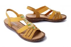 RIEKER 62808-68 yellow, sandały damskie. Żółte sandały damskie Rieker, bez wzorów, bez obcasa, bez zapięcia. Za 231.92 zł.