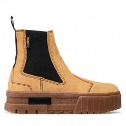 Puma damskie botki Mayze, brązowe zamszowe, flatform, slip-on, SoftFoam, 4 cm. Brązowe botki damskie 187, z materiału, casualowe, bez obcasa, bez zapięcia. Za 421.99 zł.
