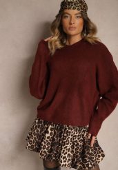 Bordowy Casualowy Sweter z Wełną Sassilae. Czerwone swetry damskie Renee, m, bez wzorów, z jeansu, biznesowe, bez kołnierzyka, bez ramiączek, bez kaptura. Za 119.99 zł.