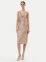 Rinascimento Sukienka koktajlowa CFC0123778003 Złoty Regular Fit. Żółte sukienki damskie Rinascimento, s, bez wzorów, z syntetyku, wizytowe, bez kołnierzyka, bez ramiączek. Za 349.99 zł.