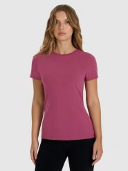 4F T-shirt slim gładki damski - czerwony L. Czerwone t-shirty damskie 4f, l, bez wzorów, z bawełny, bez kołnierzyka. Za 39.99 zł.