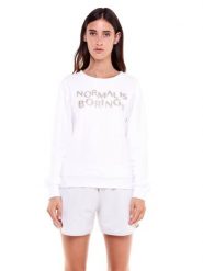 Bluza damska w kolorze złotym i srebrnym. Białe bluzy sportowe damskie LEONE 1947 APPAREL, l, bez wzorów, z bawełny, z kapturem, na fitness i siłownię. Za 105.21 zł.