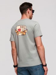 Męski bawełniany T-shirt o kroju regular z printem w stylu vitage tattoo - szary V1 - Rozmiar: L. Szare t-shirty męskie Ombre Clothing, l, bez wzorów, z bawełny, bez kołnierzyka. Za 109.99 zł.