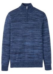 Sweter melanżowy ze stójką, z dzianiny z bawełną. Niebieskie swetry przez głowę męskie bonprix, m, bez wzorów, z bawełny, bez kołnierzyka. Za 127.99 zł.