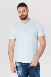 GUESS Błękitny t-shirt męski z aplikacją z logo, Rozmiar S. Niebieskie t-shirty męskie Guess, m, z aplikacjami, bez kołnierzyka. W wyprzedaży za 95.99 zł.