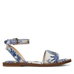 Sandały Guess. Niebieskie sandały damskie Guess, z aplikacjami, bez obcasa, na płaskiej podeszwie, bez zapięcia. Za 549.99 zł.