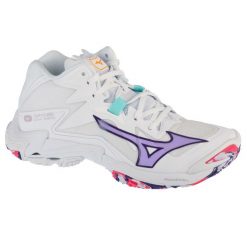 Buty do siatkówki damskie, Wave Lightning Z8 Mid. Białe obuwie sportowe damskie Mizuno, bez wzorów, z gumy, do siatkówki, mizuno wave. Za 599.99 zł.