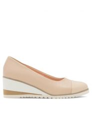 Clara Barson Półbuty WYL3396-2 Beżowy. Brązowe półbuty damskie Clara Barson, bez wzorów, ze skóry, bez obcasa, na koturnie, bez zapięcia. Za 77.99 zł.