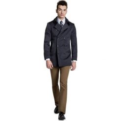 Płaszcz ALVARO PSSS000008. Czarne płaszcze męskie Giacomo Conti, w paski, z tkaniny, eleganckie. Za 599.00 zł.