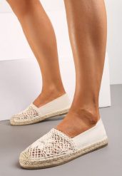 Beżowe Płaskie Espadryle z Ażurową Wstawką na Nosku i Plecioną Podeszwą Rowenas. Brązowe espadryle damskie Renee, na lato, w ażurowe wzory, ze skóry, wakacyjne, bez obcasa, na płaskiej podeszwie, bez zapięcia. Za 54.99 zł.
