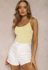 Jasnożółty Top Rhodamene. Żółte bluzki damskie Renee, xl, bez wzorów, z bawełny, bez kołnierzyka, bez ramiączek. Za 14.99 zł.