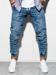 Ombre Spodnie męskie jeansowe joggery P551 - niebieskie XXL. Niebieskie spodnie materiałowe męskie Ombre, m, bez wzorów, z jeansu. Za 199.99 zł.