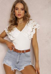 Białe Body Phaedrite. Białe bluzki damskie Renee, m, w ażurowe wzory, z bawełny, bez kołnierzyka, bez ramiączek. Za 59.99 zł.