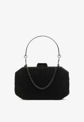 Czarna Owalna Torebka Ozdobiona Brokatem z Retro Zatrzaskiem Traorra. Czarne torebki do ręki damskie Renee, bez wzorów, retro, bez dodatków. Za 99.99 zł.