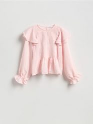 Bluzka z modalem - brzoskwiniowy. Pomarańczowe bluzki damskie Reserved, l, bez wzorów, z tkaniny, bez kołnierzyka, bez ramiączek. Za 109.99 zł.