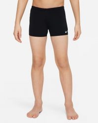 Kąpielówki Nike dla chłopców z kwadratowym krojem, odporne na chlor. Czarne kąpielówki dla chłopców Nike, bez wzorów, z materiału. Za 82.50 zł.