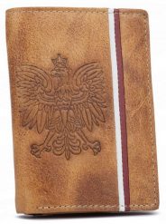 Portfel skórzany patriotyczny N4A-H-BL j.brązowy. Brązowe portfele męskie Inny, bez wzorów, z nubiku. Za 69.99 zł.