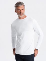 Longsleeve męski BASIC z okrągłym dekoltem - biały V4 - Rozmiar: M. Białe bluzki z długim rękawem męskie Ombre Clothing, m, bez wzorów, z bawełny, klasyczne, bez kołnierzyka. W wyprzedaży za 79.99 zł.