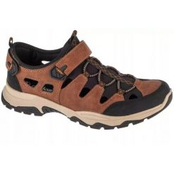 Skórzane Sandały Męskie Z Logo. Brązowe sandały męskie Rieker, bez zapięcia. Za 491.99 zł.