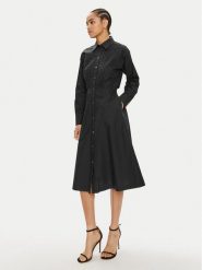 KARL LAGERFELD Sukienka koszulowa 245W1303 Czarny Regular Fit. Czarne sukienki damskie KARL LAGERFELD, bez wzorów, z bawełny, bez kołnierzyka, bez ramiączek, koszulowe. Za 1,039.00 zł.