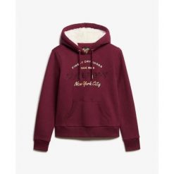 Damska bluza z kapturem z metalicznym logo Superdry Luxe. Czerwone bluzy damskie Superdry., xs, bez wzorów, z bawełny, z kapturem. Za 382.80 zł.