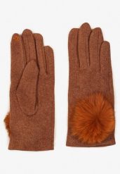 Brązowe Rękawiczki z Bawełną i Ozdobnym Pomponem Sadelira. Brązowe rękawiczki damskie Born2be, na zimę, bez wzorów, z bawełny, eleganckie. Za 19.99 zł.