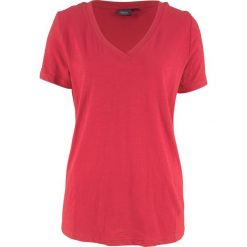 Shirt z dekoltem w serek, krótki rękaw bonprix czerwony. Czerwone bluzki damskie bonprix, bez wzorów, bez kołnierzyka, bez ramiączek. Za 16.99 zł.
