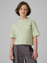 4F T-shirt loose gładki dziewczęcy - zielony 134/140 (8-10 lat). Niebieskie t-shirty i topy dla dziewczynek 4f, bez wzorów, z bawełny, bez ramiączek. Za 49.99 zł.