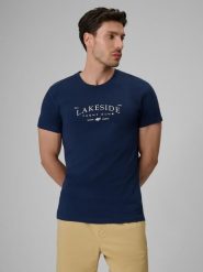 T-shirt bawełniany męski 4F 4FRSS26TTSHM4501. Niebieskie t-shirty męskie 4f, m, bez wzorów, z bawełny, klasyczne, bez kołnierzyka. Za 57.99 zł.