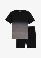 T-shirt i bermudy dresowe (2 części). Czarne t-shirty męskie bonprix, m, bez wzorów, z bawełny, bez kołnierzyka. Za 114.99 zł.