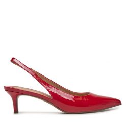 Sandały LAUREN RALPH LAUREN. Czerwone sandały damskie Lauren Ralph Lauren, bez wzorów, bez obcasa, na szpilce, bez zapięcia. Za 669.99 zł.