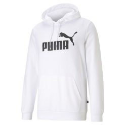 Męska bluza z kapturem i dużym logo z kolekcji Essentials PUMA White. Białe bluzy męskie Puma, m, bez wzorów, prążkowane, z kapturem, na jogę i pilates. Za 231.65 zł.