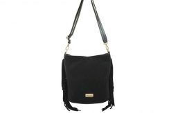 Zamszowa torebka boho z frędzlami - Czarna. Czarne torebki shopper damskie Barberinis, bez wzorów, z jeansu, biznesowe, na ramię, małe, zamszowe, bez dodatków. Za 217.99 zł.