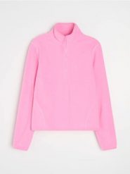 Polarowa bluza half-zip ze stójką - różowy. Czerwone bluzy damskie Sinsay, l, bez wzorów, z polaru, bez kaptura. Za 39.99 zł.