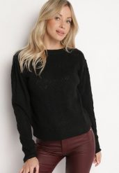 Czarny Klasyczny Sweter Ozdobiony Tłoczeniem Derista. Czarne swetry damskie Born2be, z aplikacjami, z jeansu, klasyczne, bez kołnierzyka, bez ramiączek, bez kaptura. Za 69.99 zł.