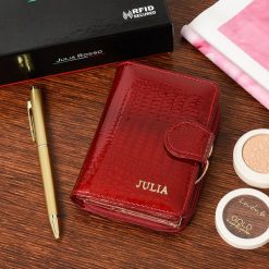 Czerwony Julia Rosso damski portfel skórzany pionowy RFID F59. Czerwone portfele damskie bez wzorów. Za 89.99 zł.