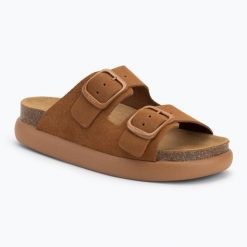 Klapki damskie Scholl Noelle Chunky Suede. Brązowe klapki damskie Scholl, bez wzorów, z materiału, sportowe, bez obcasa. Za 279.99 zł.