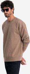 Ombre Bluza męska RELAXED FIT z tłoczonymi literami brązowa V3 OM-SSNZ-0164 XL. Brązowe bluzy męskie Ombre, m, bez wzorów, bez kaptura. Za 159.99 zł.