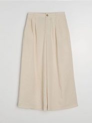 Spodnie culotte z wiskozą - kremowy. Białe spodnie materiałowe damskie Sinsay, l, bez wzorów, z wiskozy. Za 49.99 zł.
